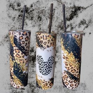 Mickey Mouse Cheetah Tumbler with Lid &  Plastic Straw 20 oz., Stainless Steel